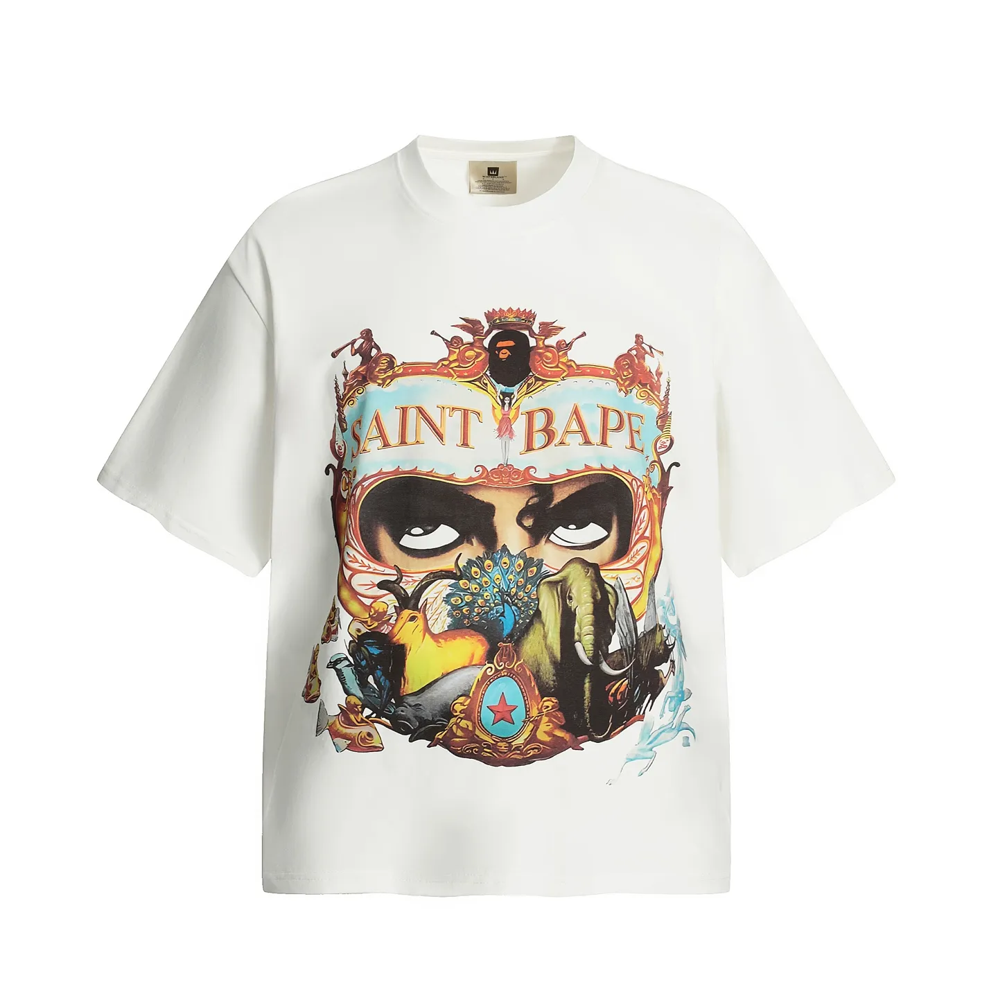 VT9239 P130💰 Saint Michael joint BAPE tribute to Michael Jackson digital direct printing printing retro short-sleeved T-shirt small neck design digital direct printing high street retro heavyweight Vintage short sleeves Size: S M L XL